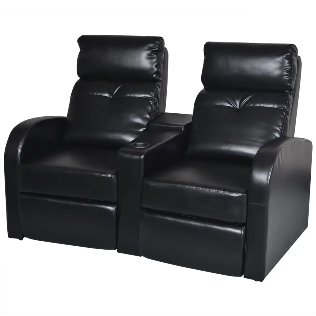 2-Seater Home Theater Recliner Sofa Black Faux Leather Comfortable Lounge Chair