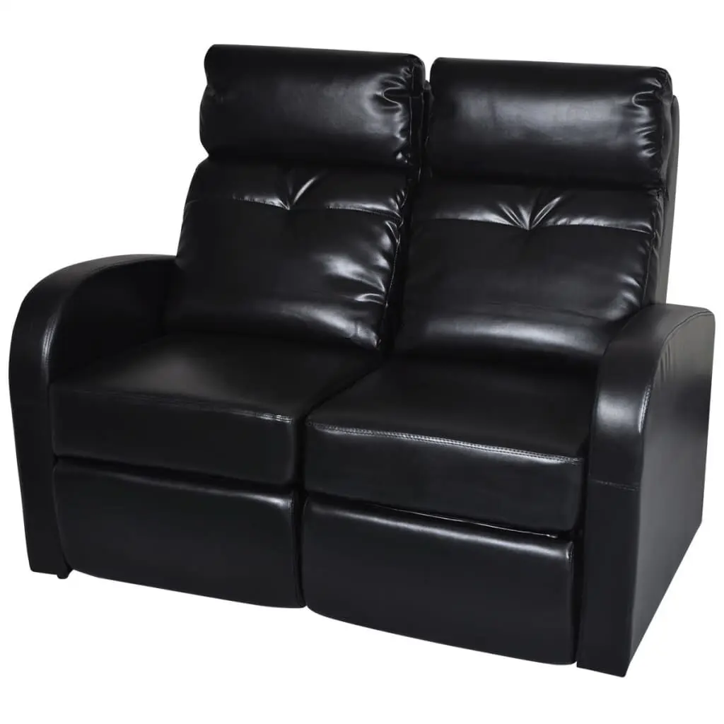 2-Seater Home Theater Recliner Sofa Black Faux Leather