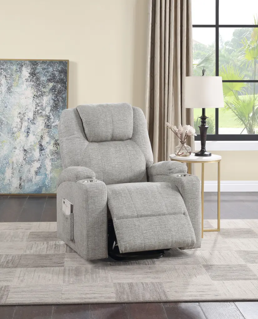 Evander Power Lift Recliner Light Gray Chenille Fabric acme onsite store