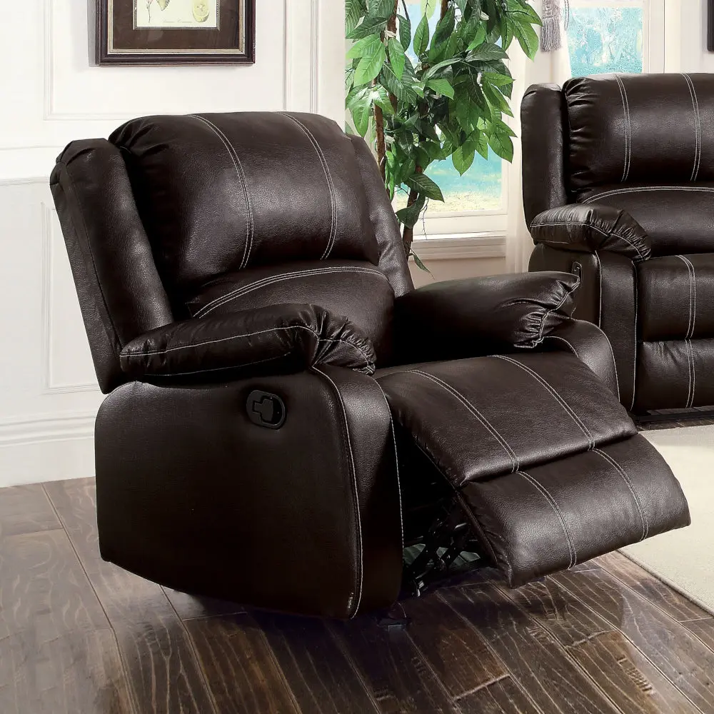 Zuriel Motion Rocker Recliner Brown Synthetic Hide LV52282 acme onsite store
