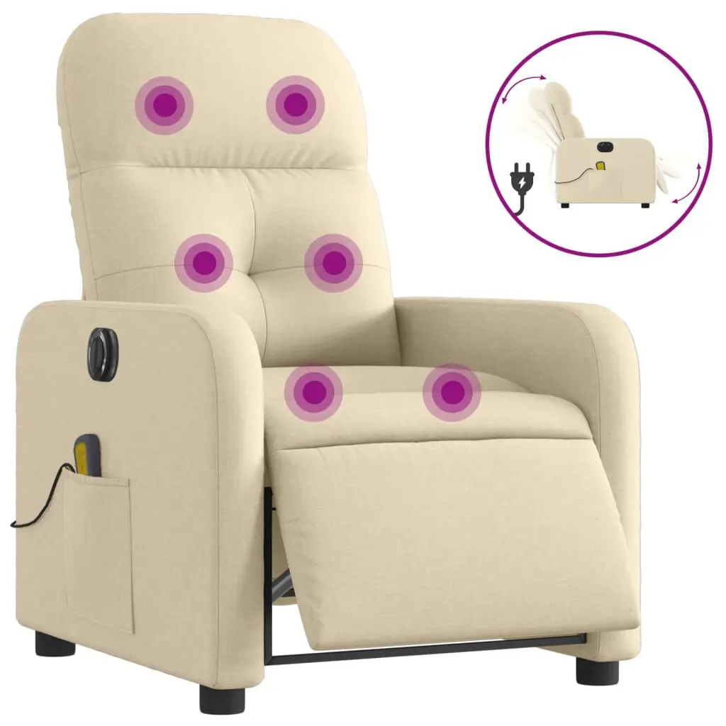 Electric Massage Recliner Chair Cream Fabric Power Lift Recliner
