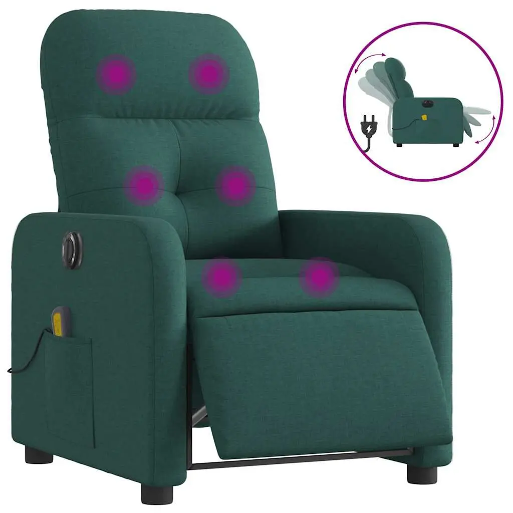 Electric Massage Recliner Chair Dark Green Fabric Power Lift Reclining Sofa