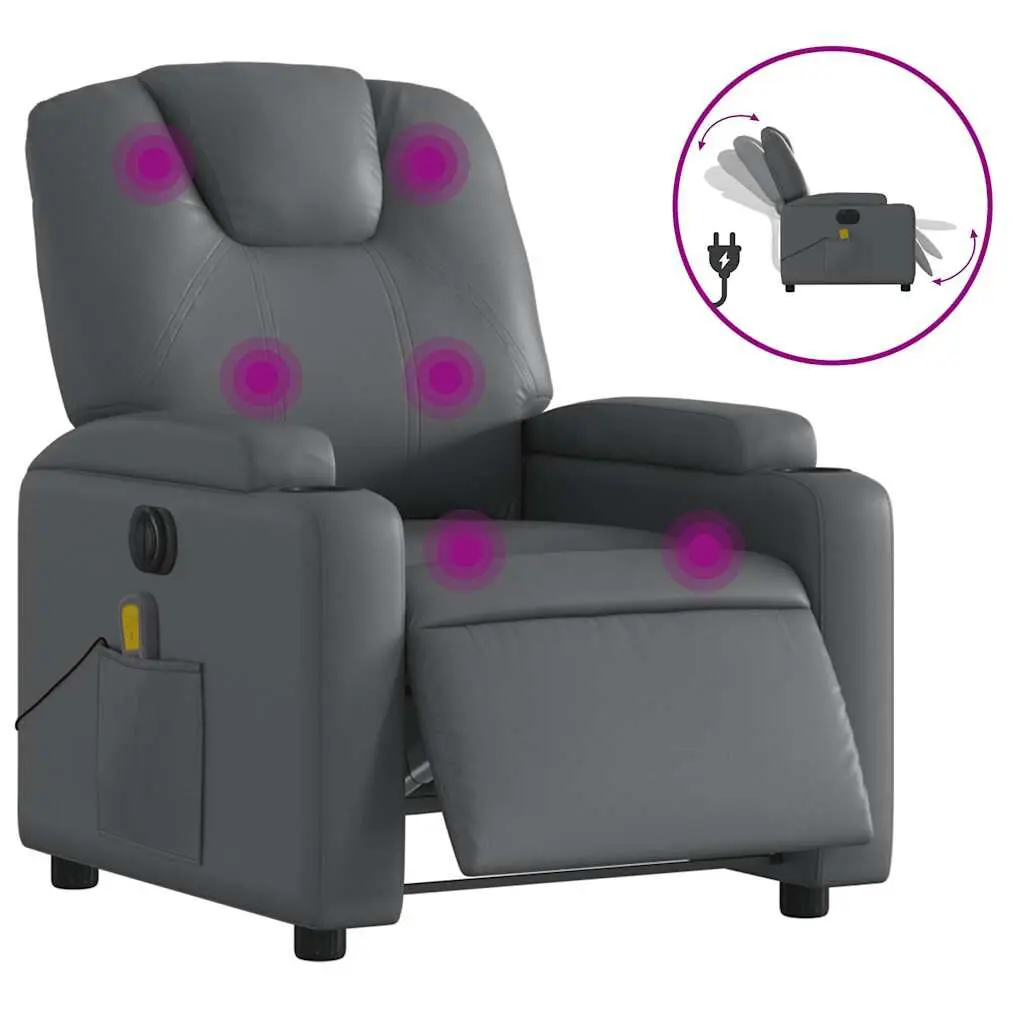Electric Massage Recliner Chair Gray Faux Leather Power Lift Recliner
