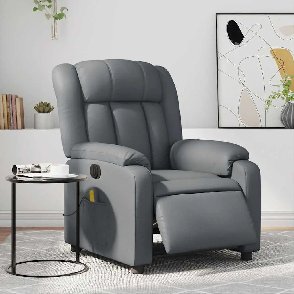 Electric Massage Recliner Chair Gray Faux Leather Remote Control