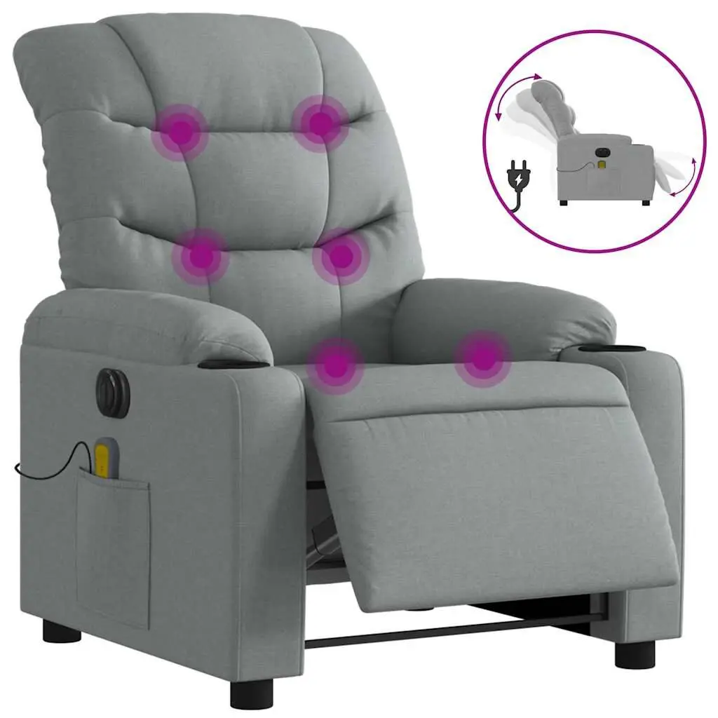 Electric Massage Recliner Chair Light Gray Fabric Living Room Furniture