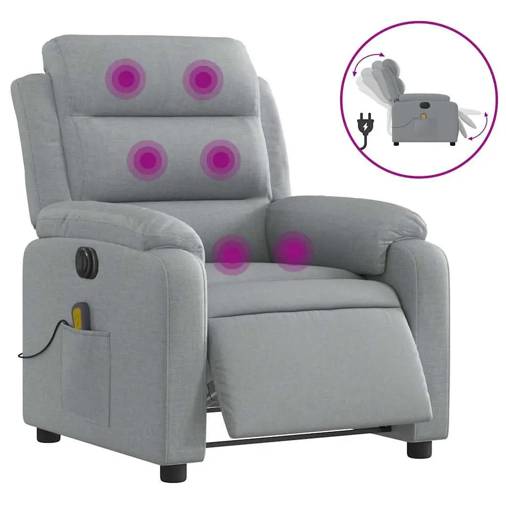 Electric Massage Recliner Chair Light Gray Fabric Heat and Vibration