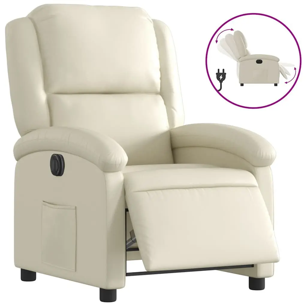 Electric Recliner Chair Cream Faux Leather Power Lift Recliner
