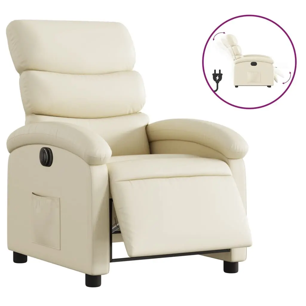 Electric Recliner Chair Cream Faux Leather Power Lift Massage Chair