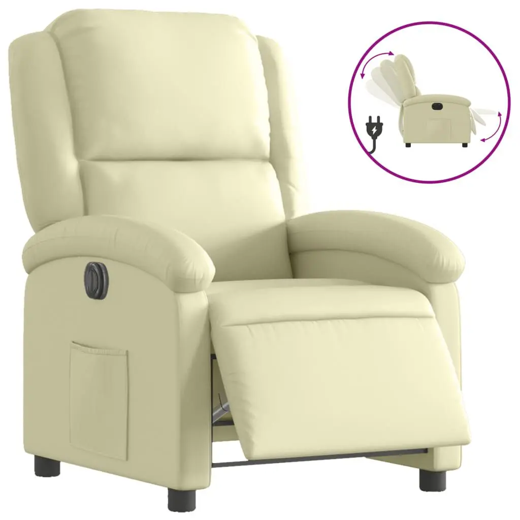 Electric Recliner Chair Cream Real Leather Power Lift Recliner