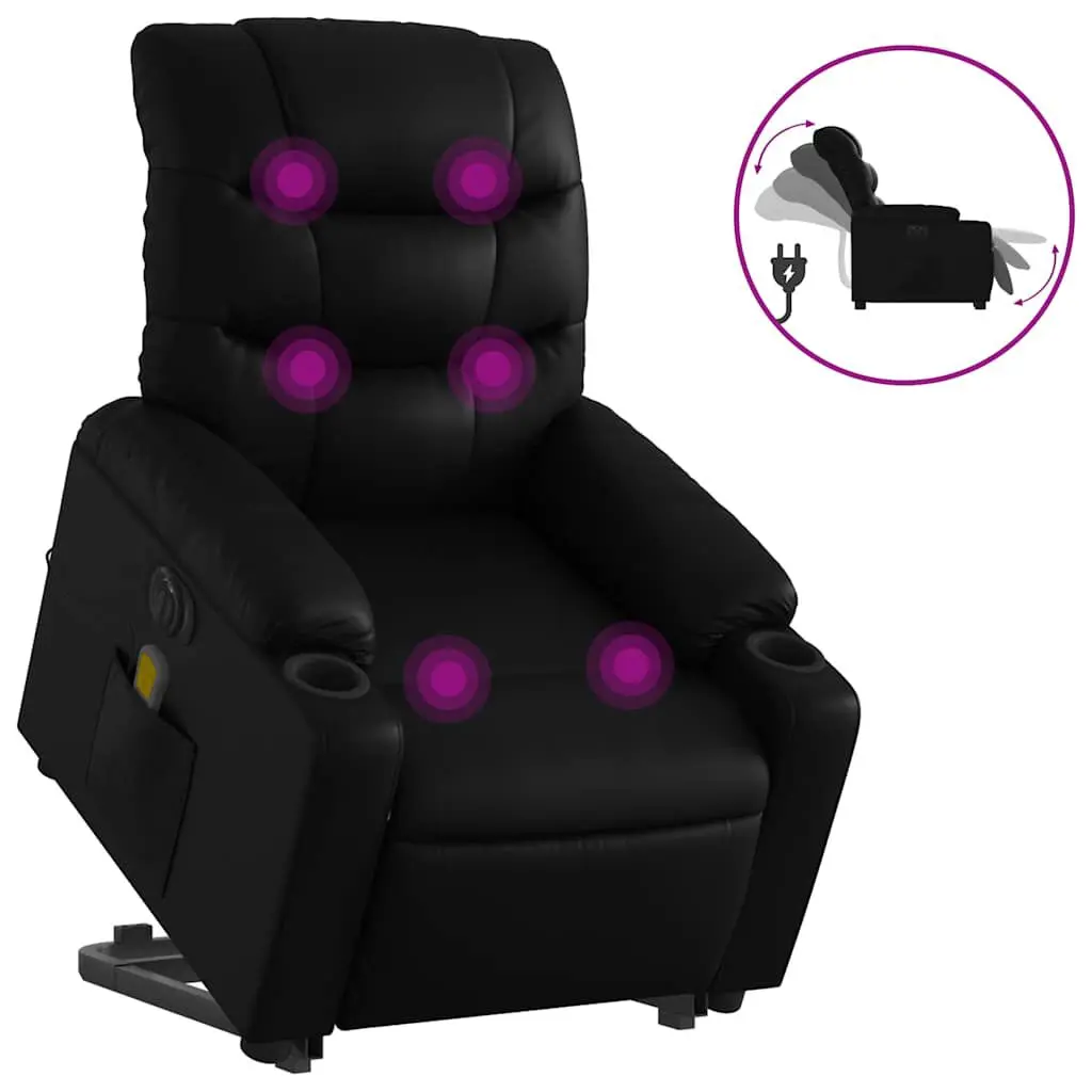 Electric Stand up Massage Recliner Chair Black Faux Leather Power Lift Chair