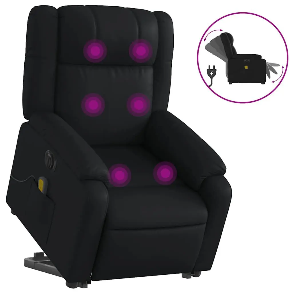 Electric Stand up Massage Recliner Chair Black Faux Leather Power Lift