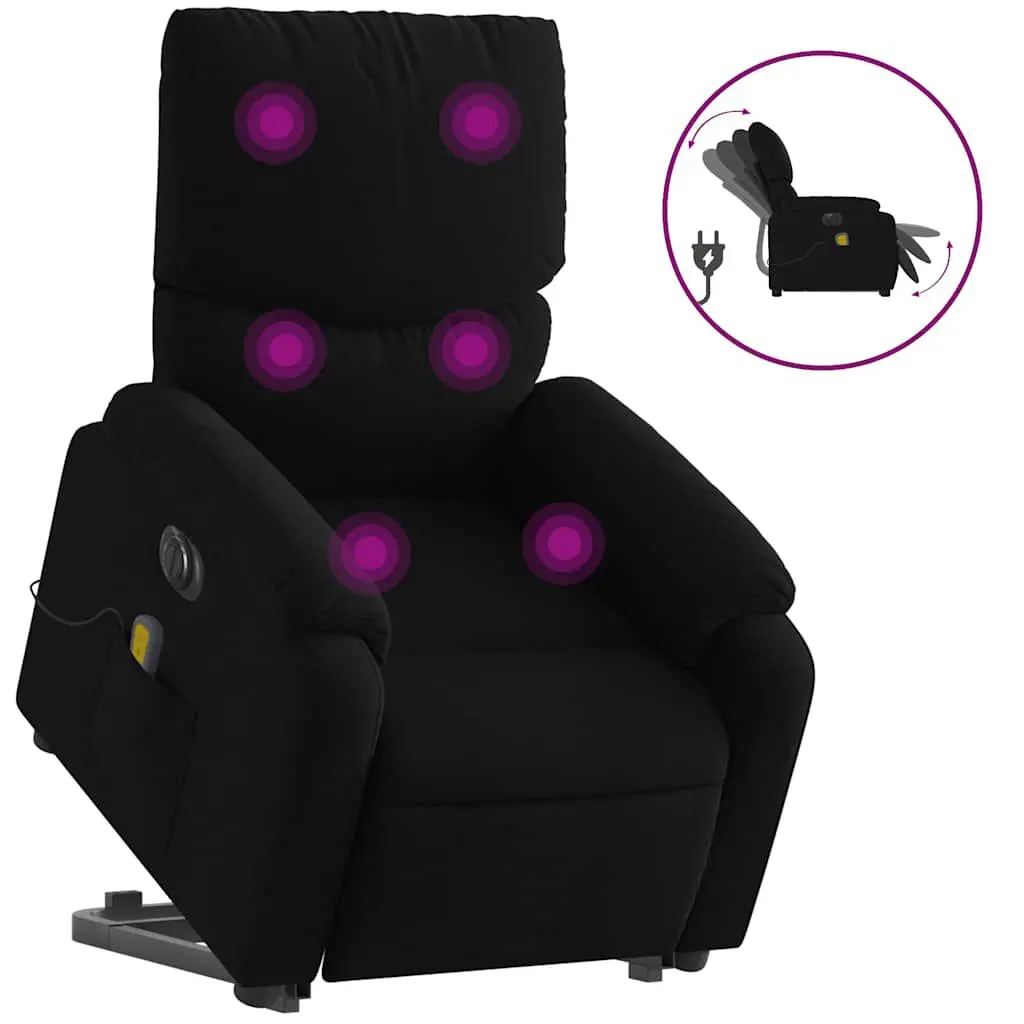 Electric Stand up Massage Recliner Chair Black Fabric Power Lift Chair