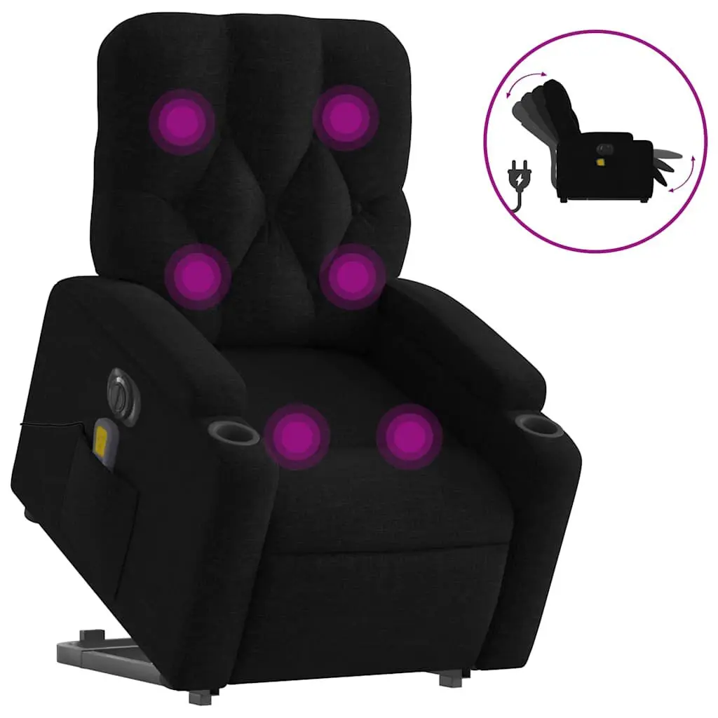 Electric Stand up Massage Recliner Chair Black Fabric Power Lift
