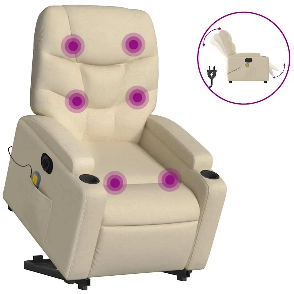 Electric Stand up Massage Recliner Chair Cream Fabric Zero Gravity