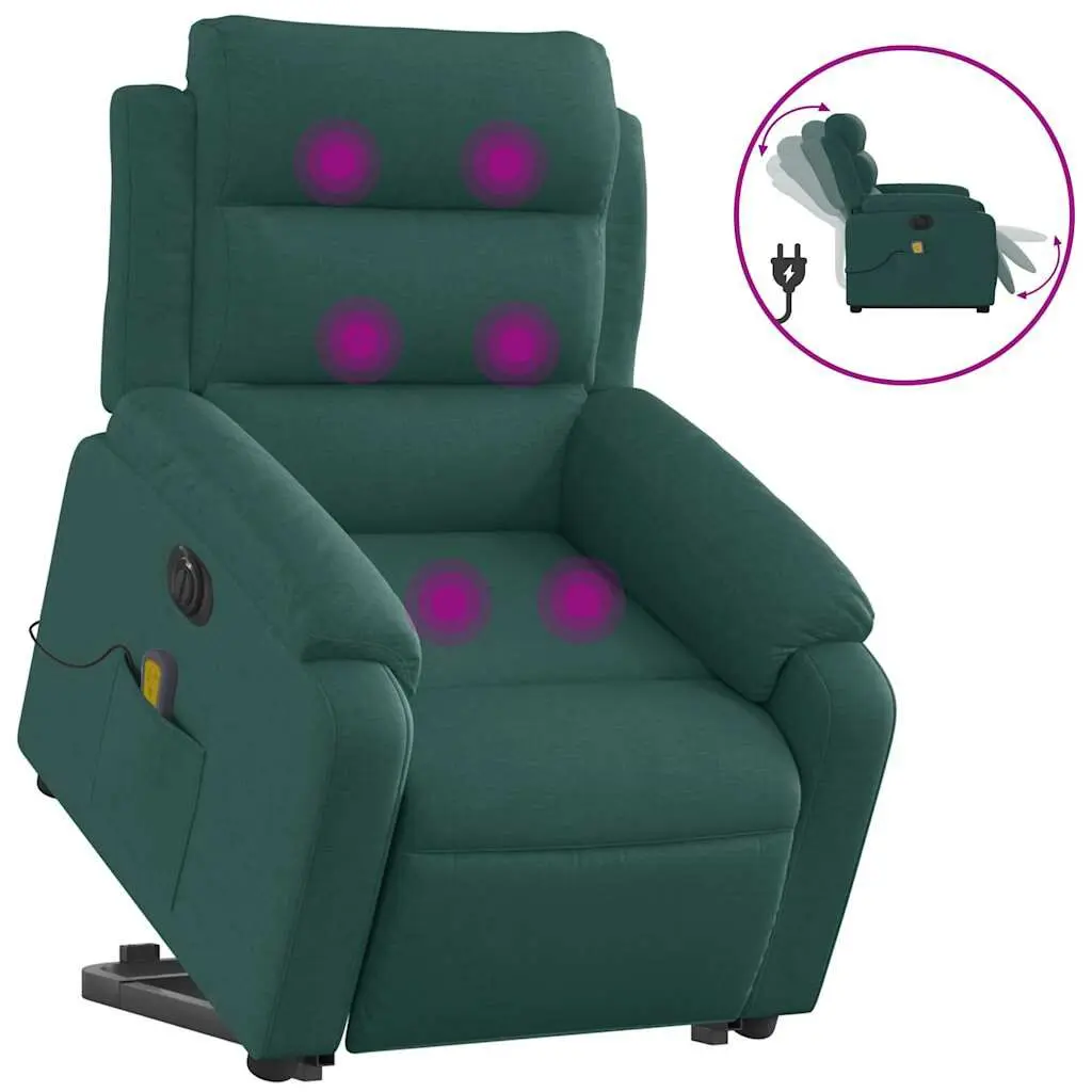 Electric Stand up Massage Recliner Chair Dark Green Fabric Heat
