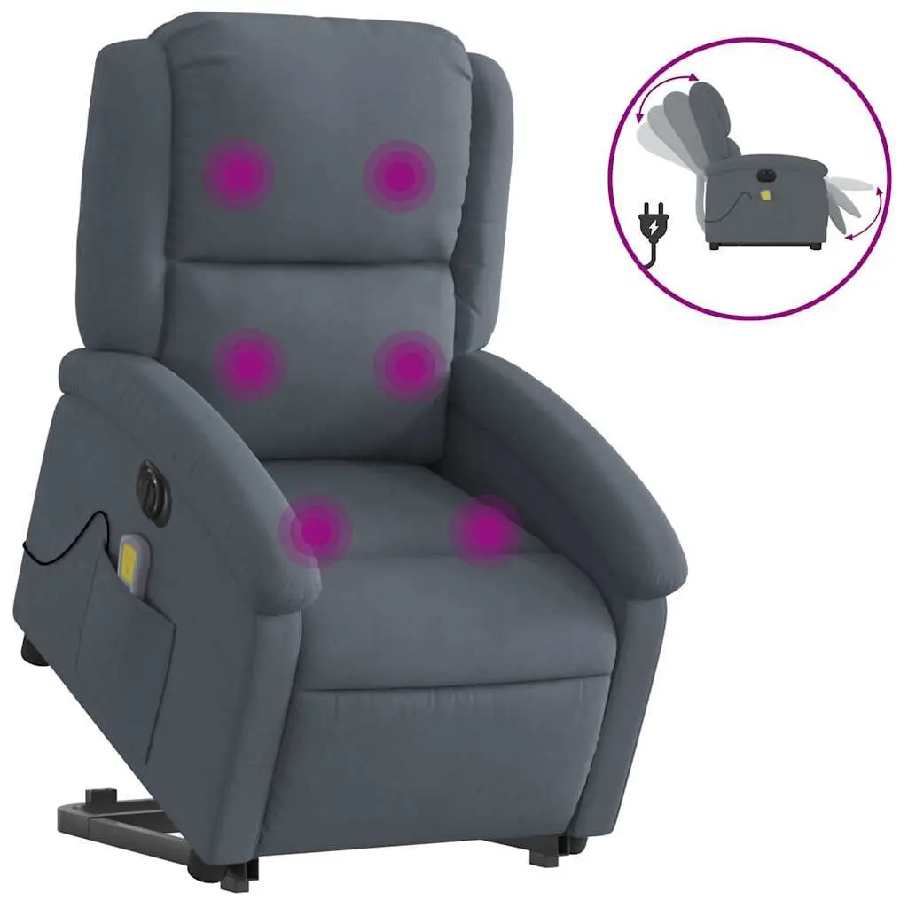 Electric Stand Up Massage Recliner Chair Dark Gray Velvet Home Theater Seating