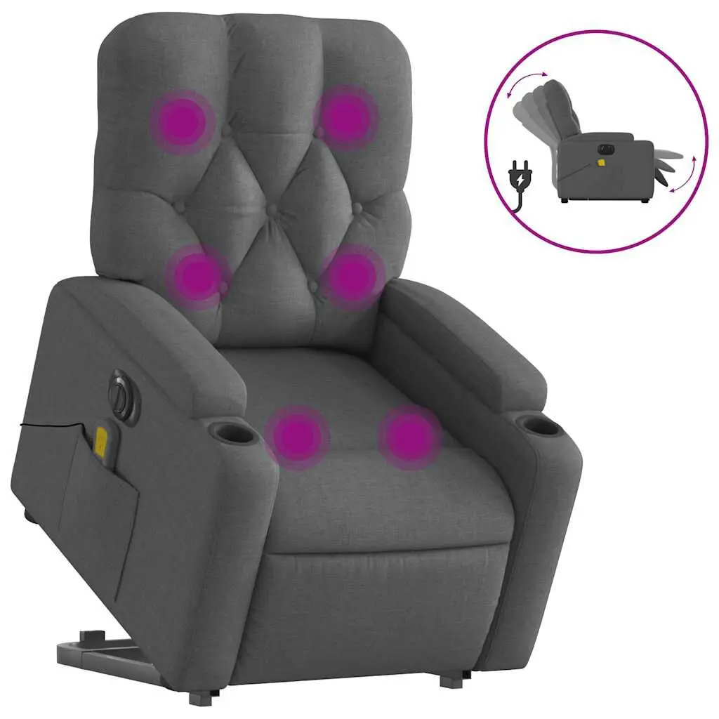 Electric Stand up Massage Recliner Chair Dark Gray Fabric Power Lift Chair