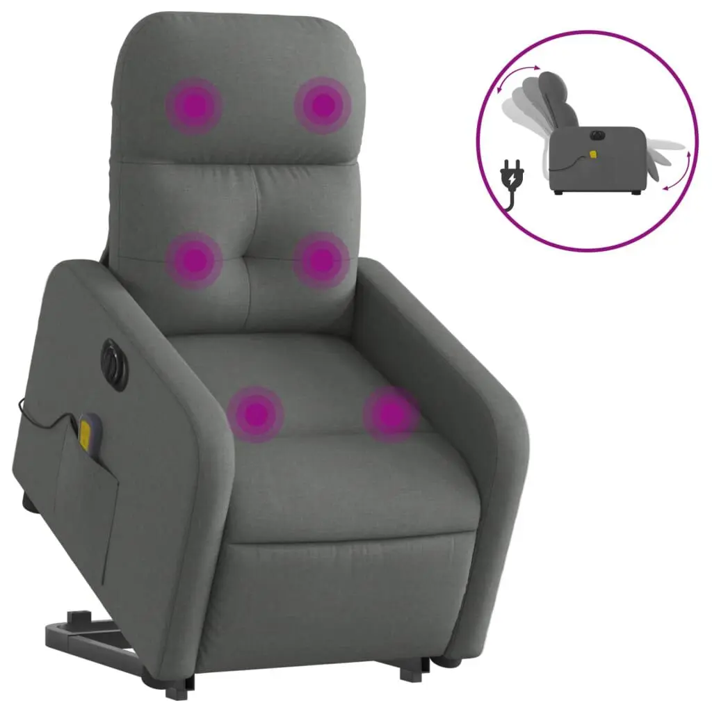 Electric Stand up Massage Recliner Chair Dark Gray Fabric Power Lift Recliner