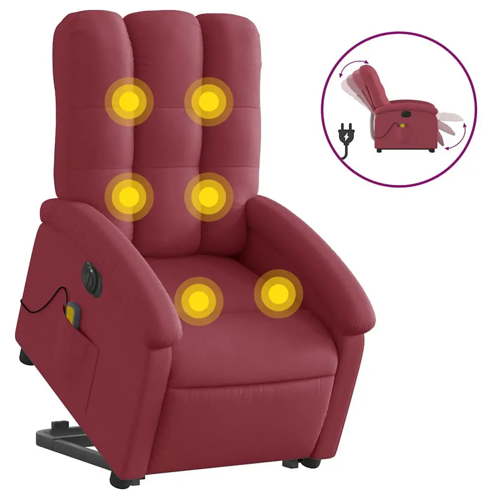 Electric Stand up Massage Recliner Chair Wine Red Fabric Power Lift Chair
