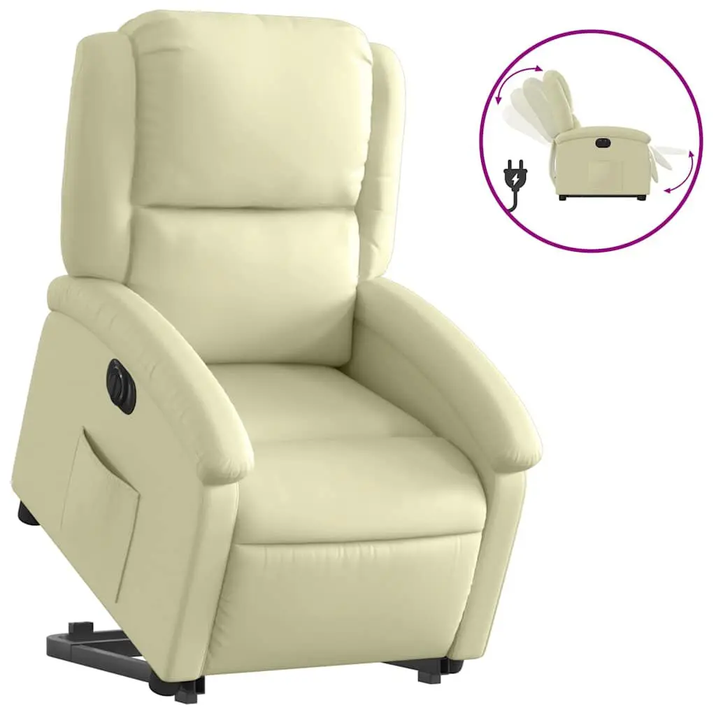Electric Stand up Recliner Chair Cream Real Leather Power Lift Recliner
