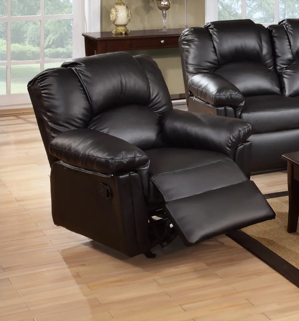 Motion Recliner Chair Glider Couch Living Room Home Decor Black Bonded Leather kanepe