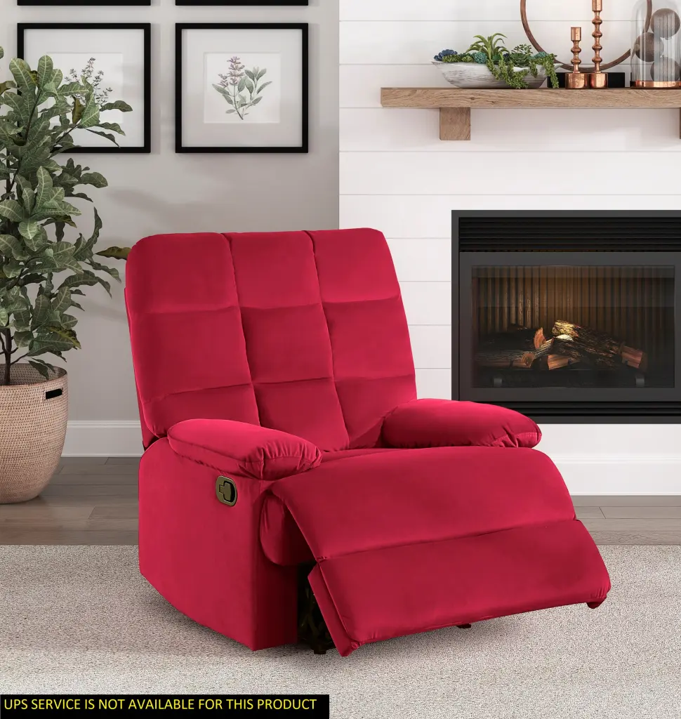 Reclining Chair Red Velvet Upholstery Square Tufted Back Pillowtop Arm kanepe
