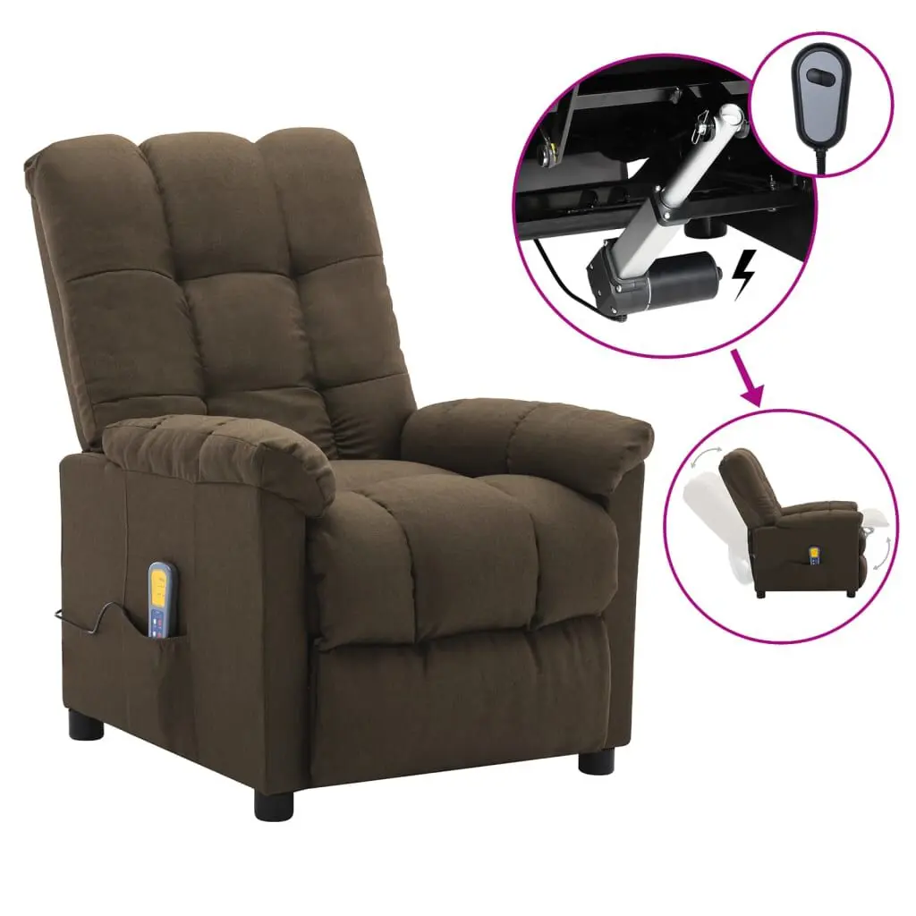 Massage Recliner Brown Fabric Living Room Comfort Chair Recline Feature