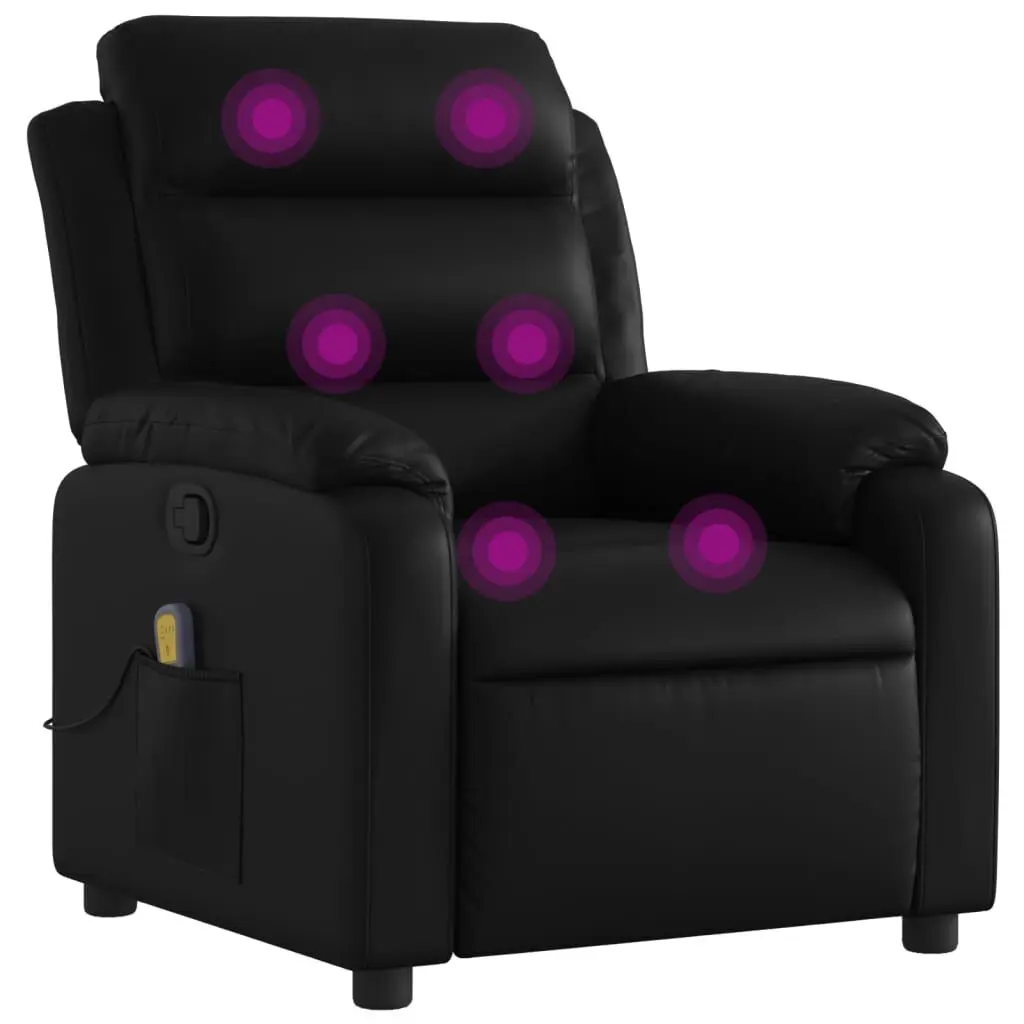 Massage Recliner Chair Black Faux Leather Electric Lounge Chair Heat Function
