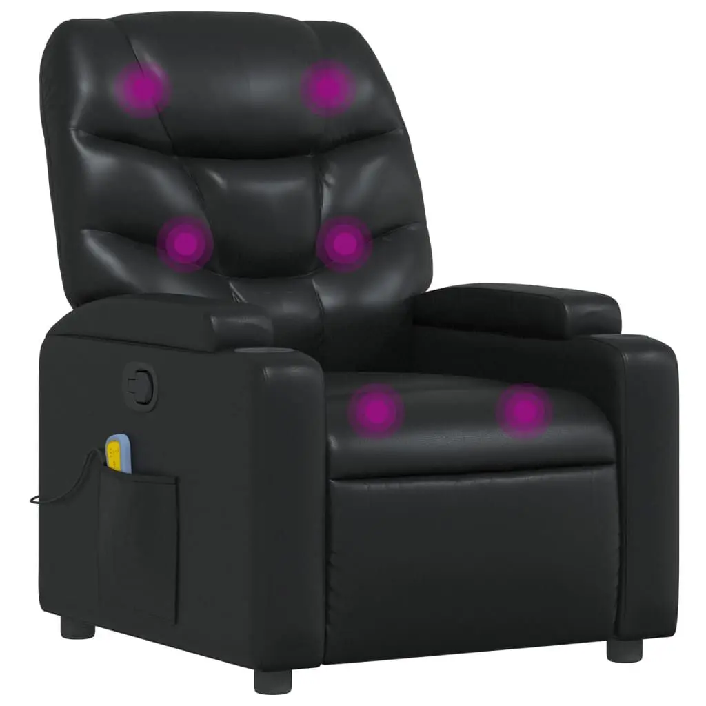 Massage Recliner Chair Black Faux Leather Relaxation Chair