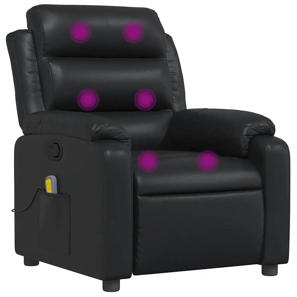 Massage Recliner Chair Black Faux Leather Electric Lounge Chair Heat Function