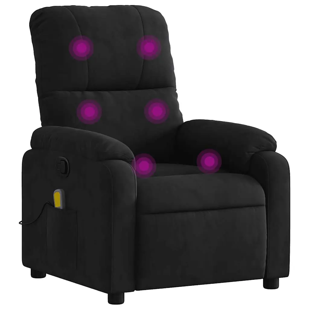 Massage Recliner Chair Black Microfiber Fabric Heat Function