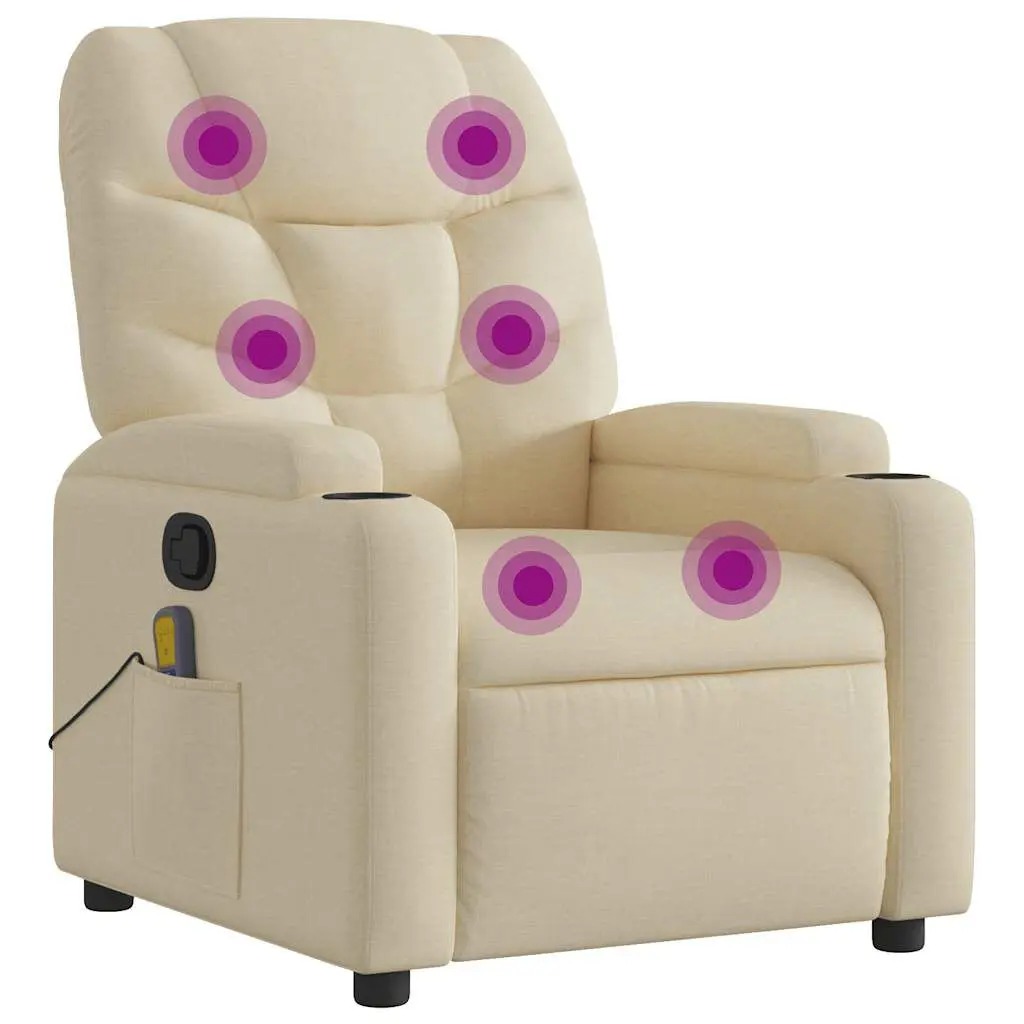 Massage Recliner Chair Cream Fabric Relaxing Lounge Chair