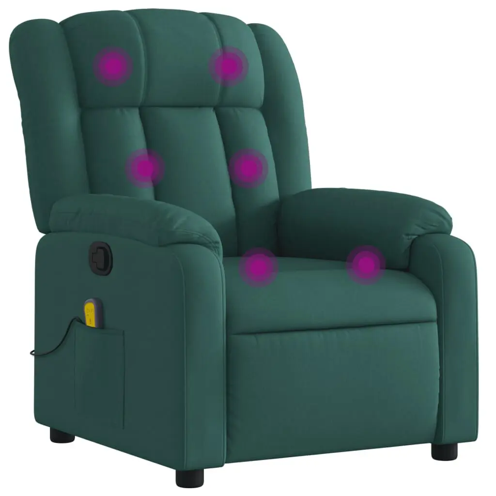 Massage Recliner Chair Dark Green Fabric Living Room Furniture