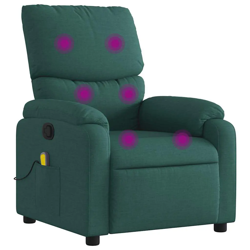 Massage Recliner Chair Dark Green Fabric Ergonomic Lounge Chair
