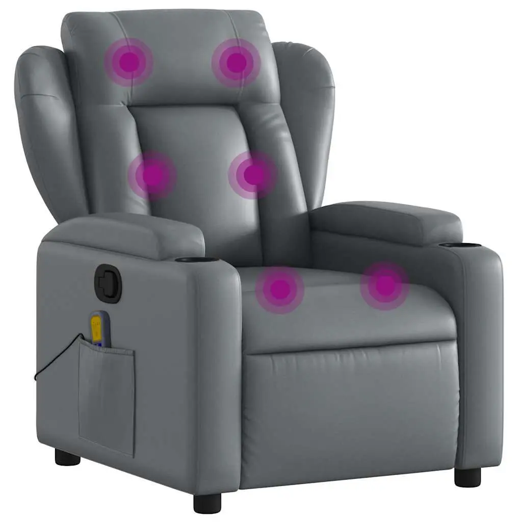 Massage Recliner Chair Gray Faux Leather Living Room Furniture