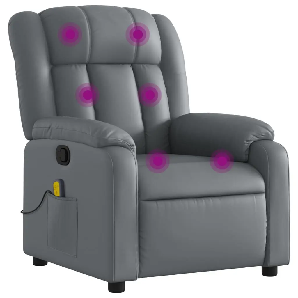 Massage Recliner Chair Gray Faux Leather Electric Lounge Chair Heat