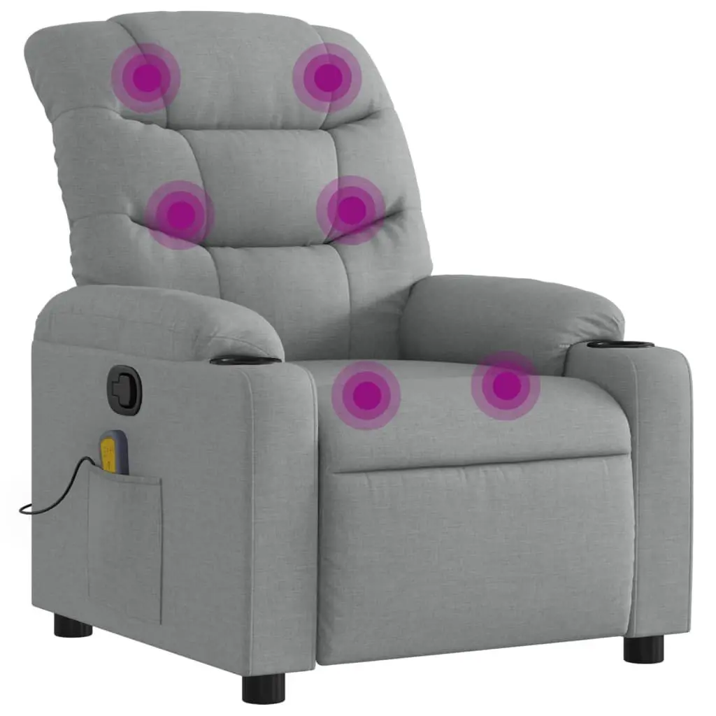 Massage Recliner Chair Light Gray Fabric Ergonomic Living Room Seat