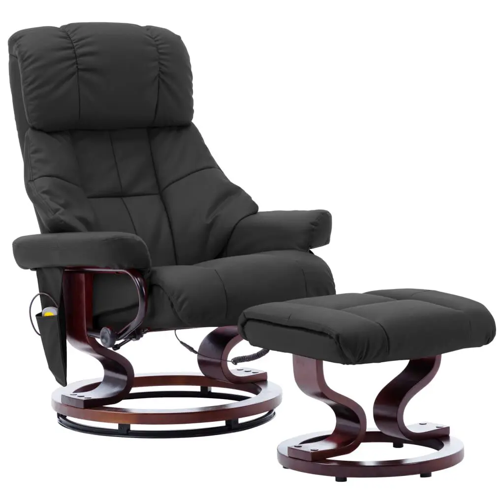 Massage Recliner Ottoman Gray Faux Leather and Bentwood Luxury Chair