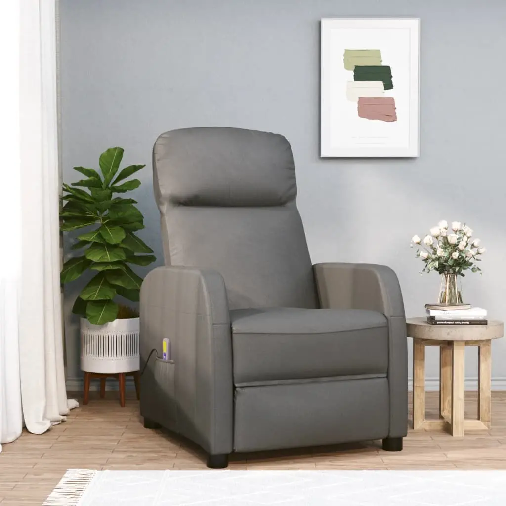 Massage Reclining Chair Anthracite Faux Leather Living Room Furniture