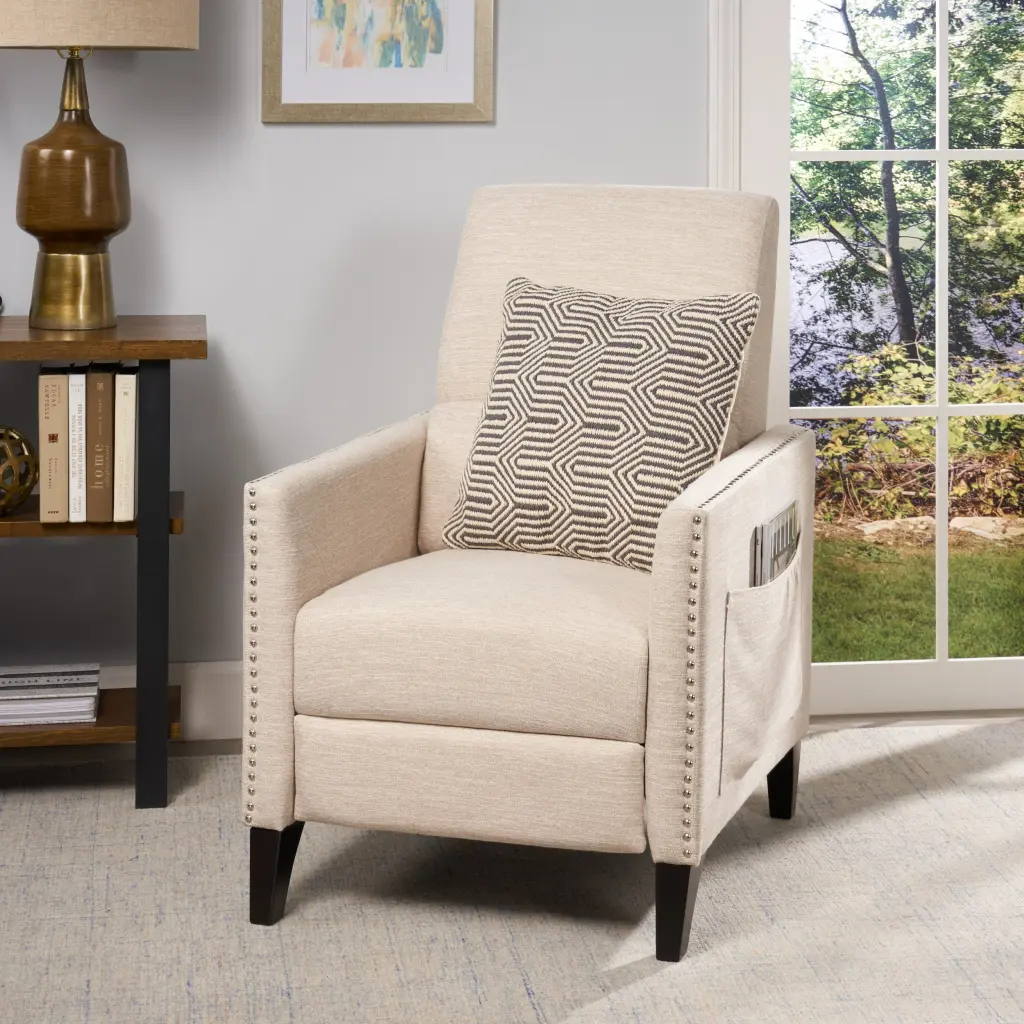 Push Back Recliner Beige Material Living Room nh-sunfay