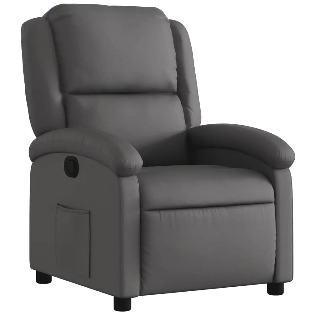 Recliner Chair Gray Real Leather Lounge Chair Footrest