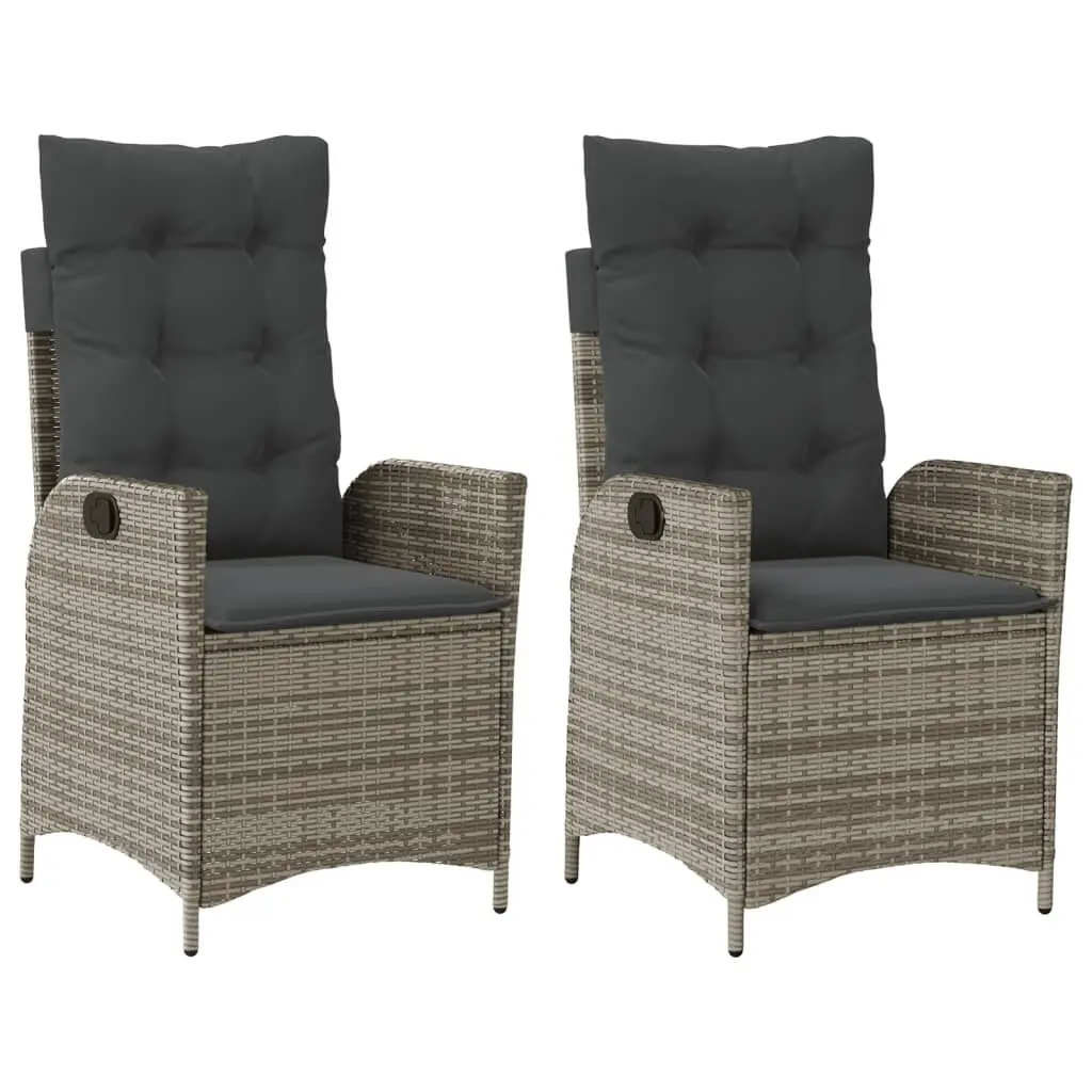 Reclining Patio Chairs 2 pcs Cushions Gray Poly Rattan Set