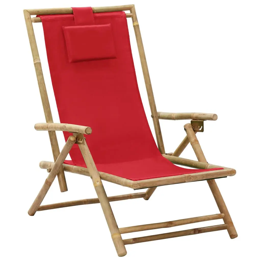 Reclining Relaxing Chair Red Bamboo and Fabric Lounge Chair