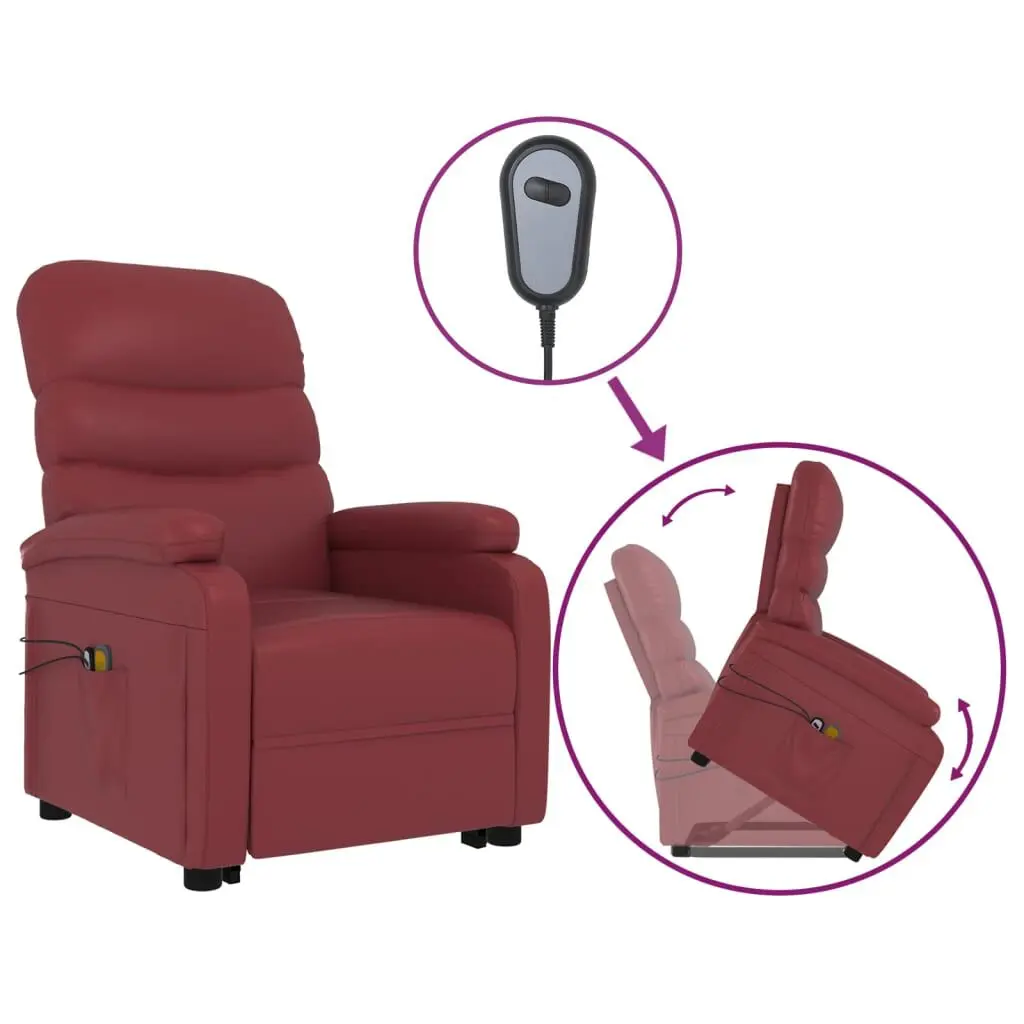Stand up Massage Chair Wine Red Faux Leather Recliner