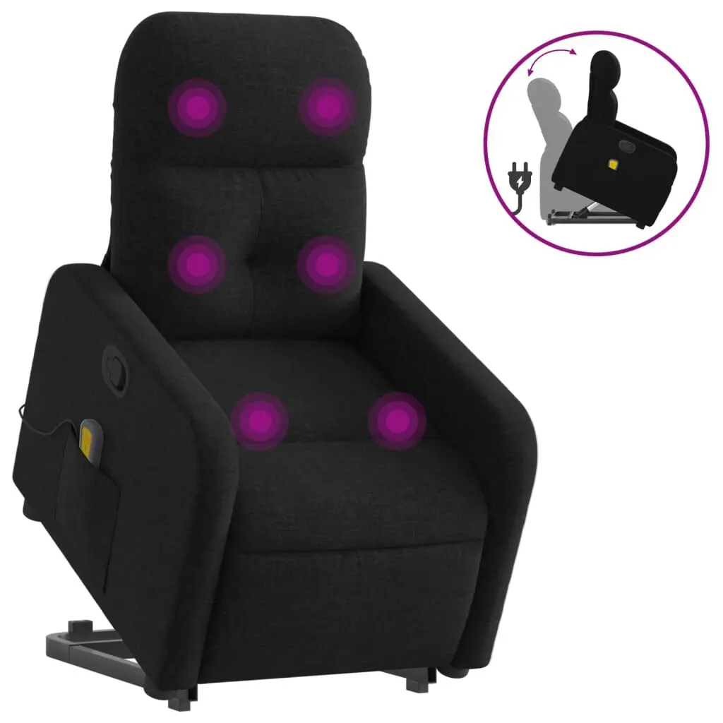 Stand Up Massage Recliner Chair Black Fabric Ergonomic Living Room Furniture