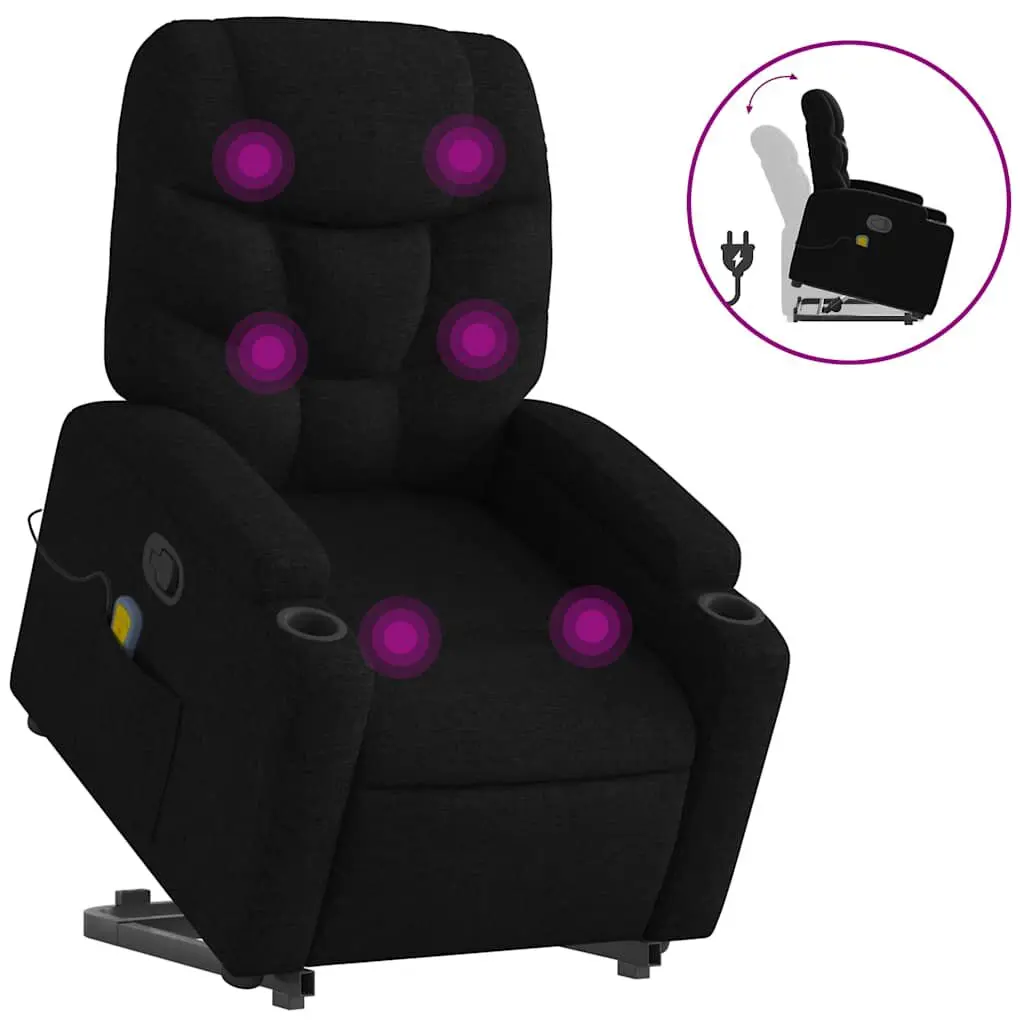 Stand Up Massage Recliner Chair Black Fabric Ergonomic Relaxation Chair