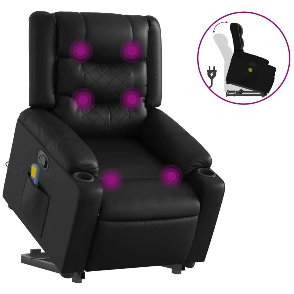 Stand up Massage Recliner Chair Black Faux Leather Power Lift