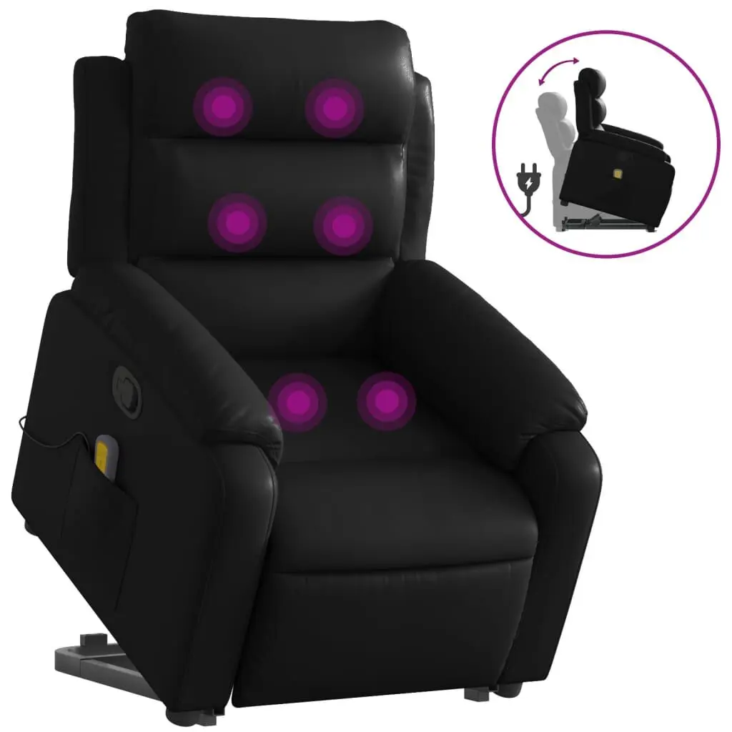Stand up Massage Recliner Chair Black Faux Leather Power Lift Chair