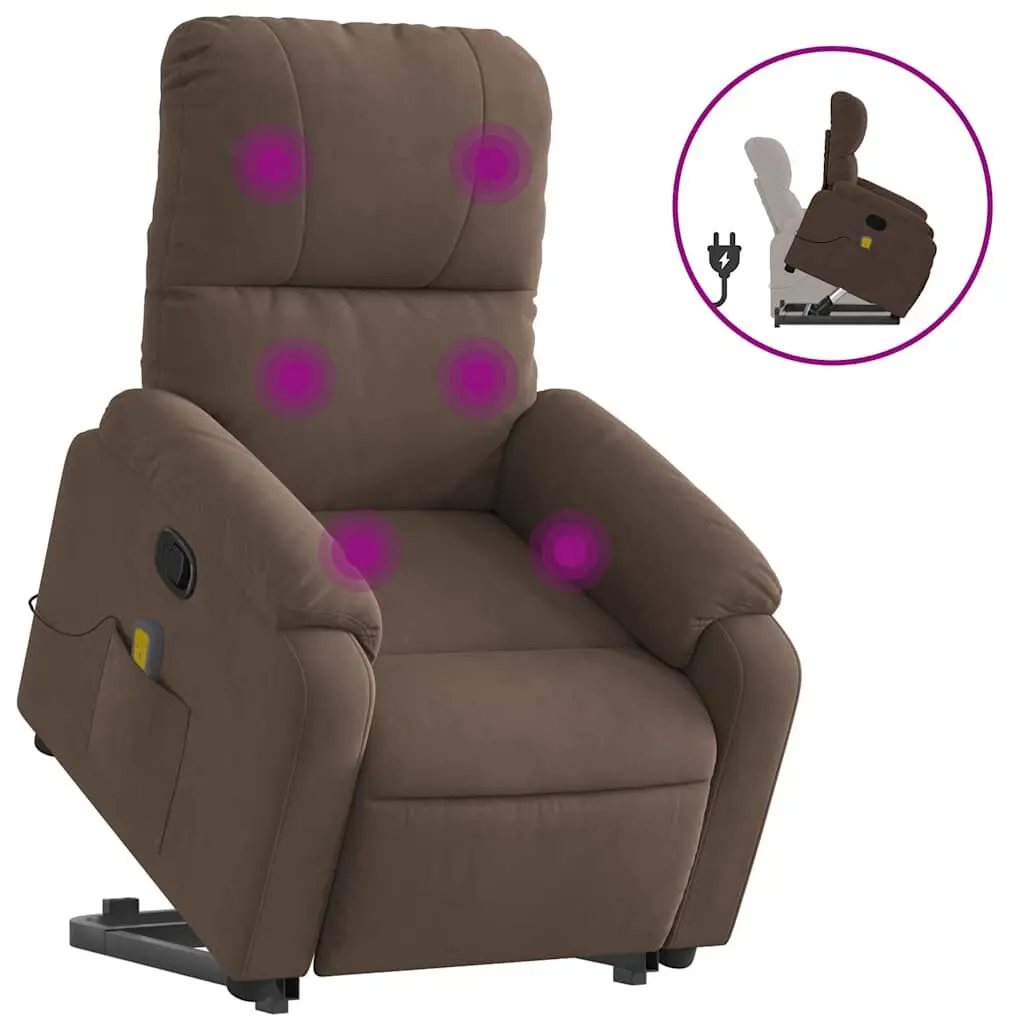 Stand up Massage Recliner Chair Brown Microfiber Fabric Power Lift