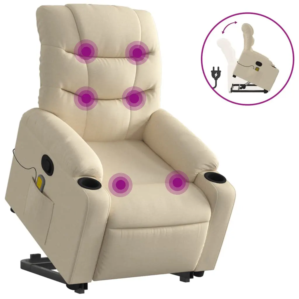 Stand up Massage Recliner Chair Cream Fabric Ergonomic Design